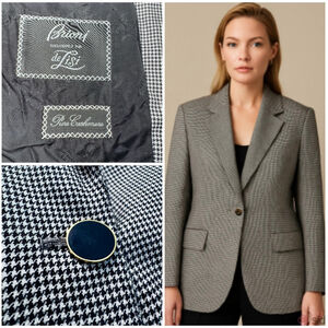 Women's Brioni 100% Cashmere Cecelia Blazer Houndstooth Black White Gold